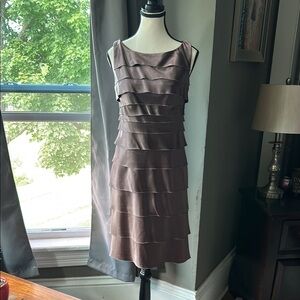 London Times Bronze Pleated Sheath Mini Dress